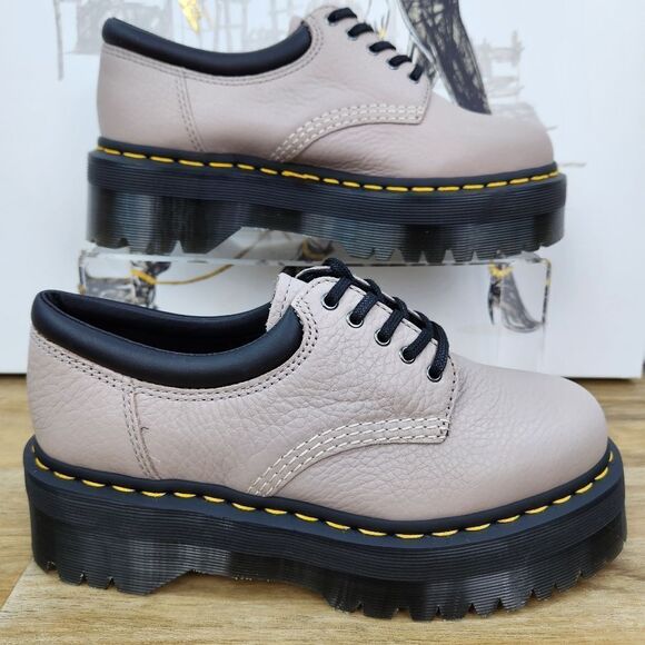🩵NIB Dr. Martens Taupe 8053 Quad Retro Pisa Leather Platform Oxfords Size 8 - Picture 11 of 16